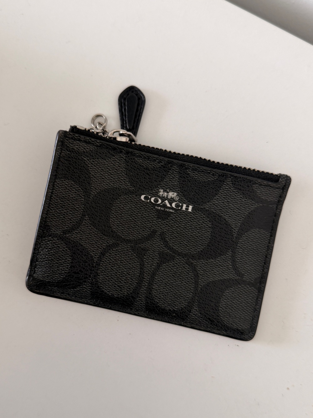 Coach Black Signature Zip Card Holder